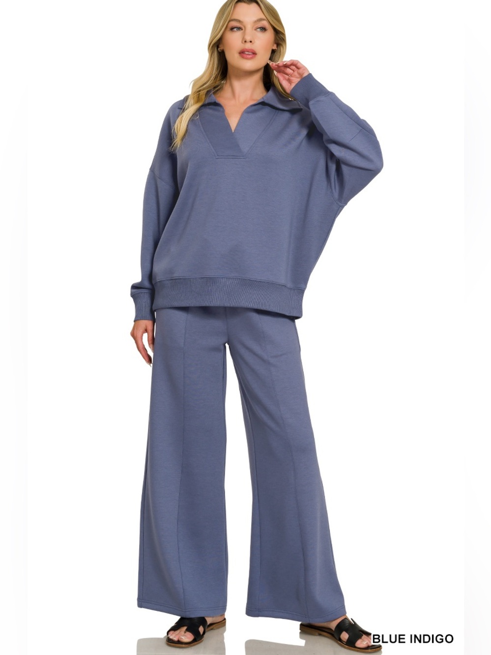 Zenana Scuba Collared Pullover & Center Seam Pants Set🛍️